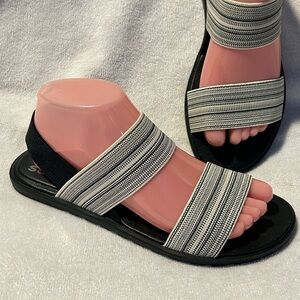 Sorel Black and Cream Ella Elastic Strap Sandal Size 8